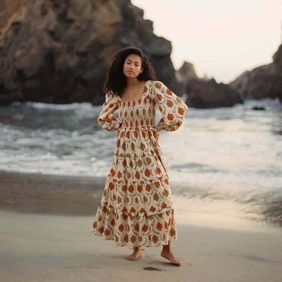 Christy Dawn Emerson Oak Leaf Floral Long Sleeve Dress Large Puff Sleeve - Picture 5 of 5